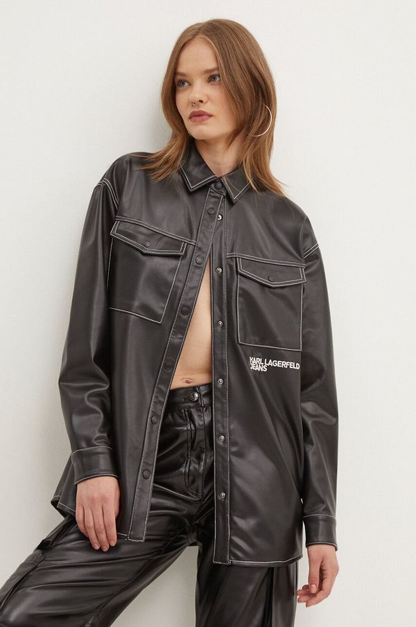 Karl Lagerfeld Jeans Košulja-jakna Karl Lagerfeld Jeans boja: crna, za prijelazno razdoblje, oversize, 245J1604