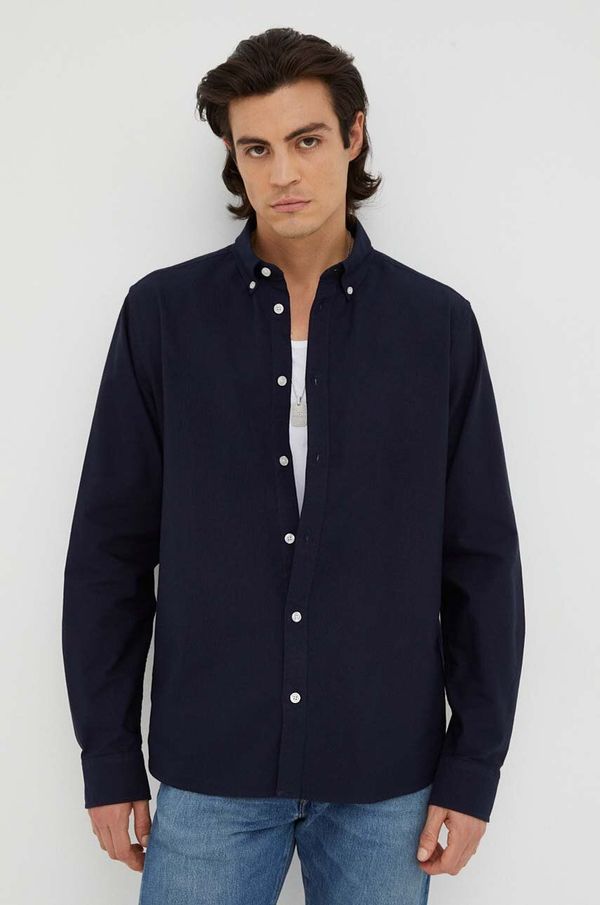 Les Deux Košulja Les Deux za muškarce, boja: tamno plava, regular, s button-down ovratnikom