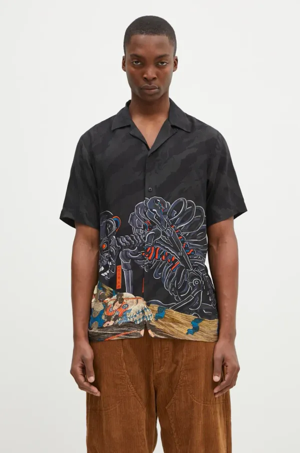 Maharishi Košulja Maharishi Cyber Skeleton Camp Collar Shirt za muškarce, boja: crna, relaxed, 1408.MULTI