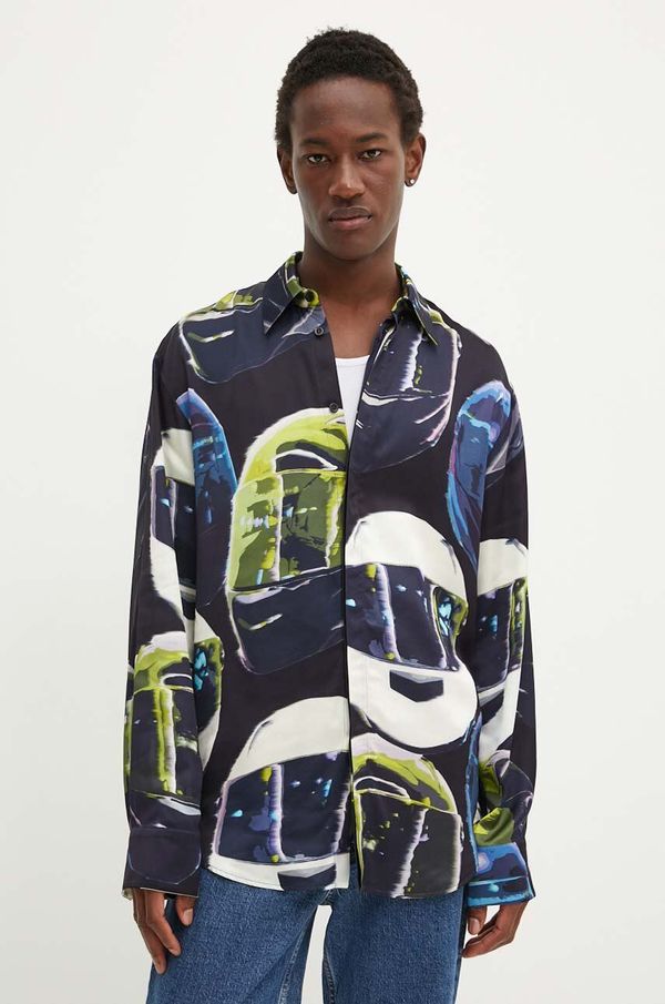 MSGM Košulja MSGM za muškarce, boja: crna, relaxed, s klasičnim ovratnikom, 3740ME02A.247553