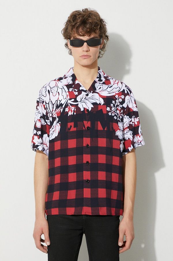 Neil Barrett Košulja Neil Barett LOOSE HAWAIIAN CHECK WITH BOLTS za muškarce, boja: crvena, relaxed, PBCM186.V024.1495
