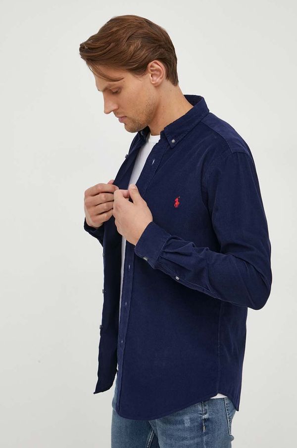 Polo Ralph Lauren Košulja od samta Polo Ralph Lauren boja: tamno plava, regular, s button-down ovratnikom