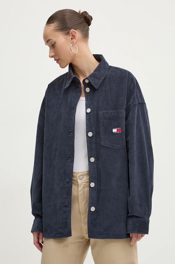 Tommy Jeans Košulja od samta Tommy Jeans boja: tamno plava, relaxed, s klasičnim ovratnikom, DW0DW18619