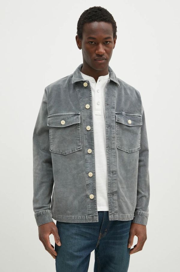 AllSaints Košulja od velura AllSaints HARRIER za muškarce, boja: siva, relaxed, s klasičnim ovratnikom, M171SB