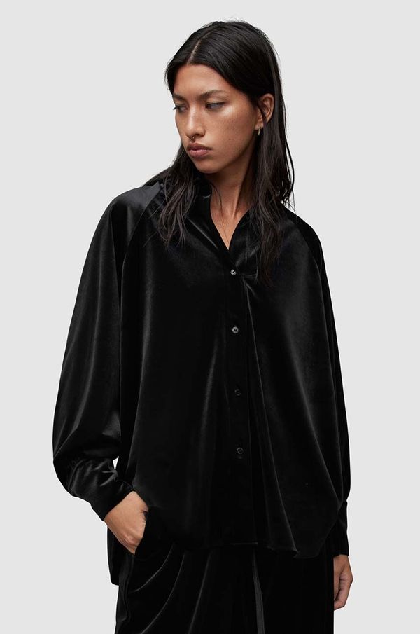 AllSaints Košulja od velura AllSaints Oana boja: crna, relaxed, s klasičnim ovratnikom