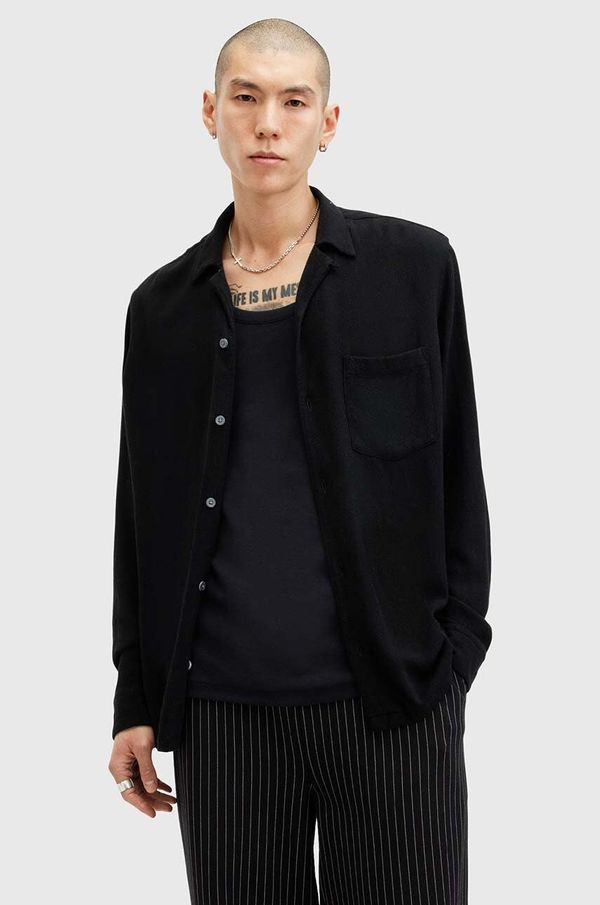 AllSaints Košulja s dodatkom lana AllSaints CUDI LS SHIRT boja: crna, relaxed, M074SB