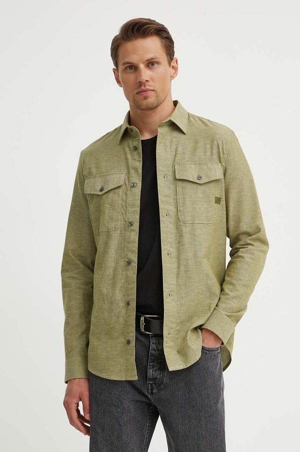 G-Star Raw Košulja s dodatkom lana G-Star Raw boja: zelena, slim, s klasičnim ovratnikom, D24963-D123