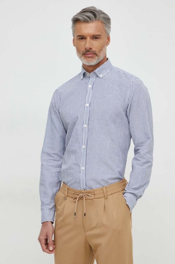 Joop! Košulja s dodatkom lana Joop! boja: tamno plava, regular, s button-down ovratnikom
