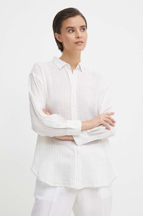 Pepe Jeans Košulja s dodatkom lana Pepe Jeans POLLY boja: bež, relaxed, s klasičnim ovratnikom, PL304804