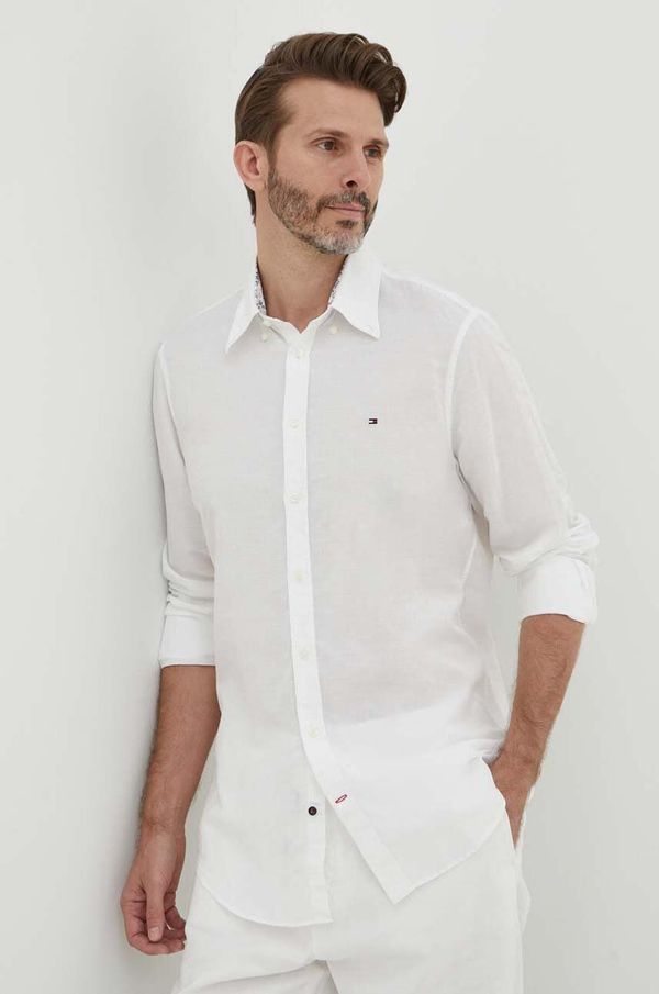 Tommy Hilfiger Košulja s dodatkom lana Tommy Hilfiger boja: bijela, regular, s button-down ovratnikom, MW0MW34632