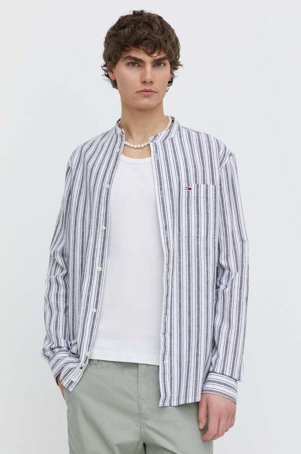 Tommy Jeans Košulja s dodatkom lana Tommy Jeans boja: tamno plava, regular, s ruskim ovratnikom, DM0DM18960