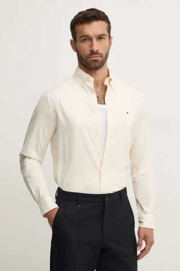 Tommy Hilfiger Košulja Tommy Hilfiger za muškarce, boja: bež, regular, s button-down ovratnikom, MW0MW36824