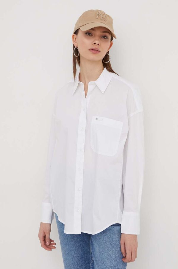 Tommy Jeans Košulja Tommy Jeans za žene, boja: bijela, relaxed, s klasičnim ovratnikom