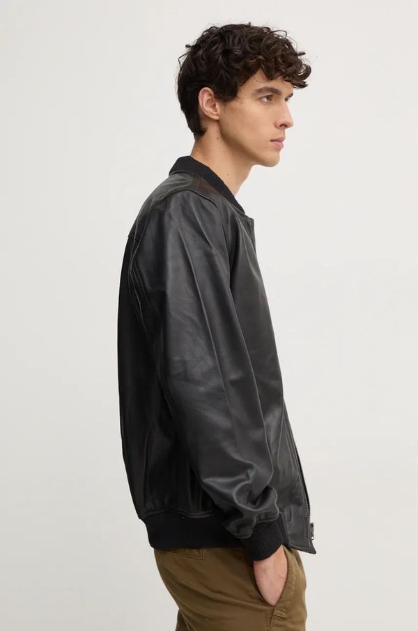 Pepe Jeans Kožna bomber jakna Pepe Jeans TORNO za muškarce, boja: crna, za prijelazno razdoblje, PM402986