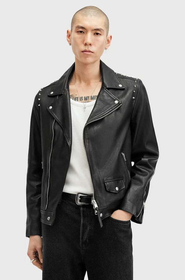 AllSaints Kožna jakna AllSaints CROW za muškarce, boja: crna, za prijelazno razdoblje, M053LB