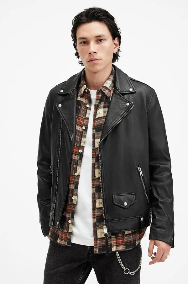AllSaints Kožna jakna AllSaints MILO za muškarce, boja: crna, za prijelazno razdoblje, M062LB