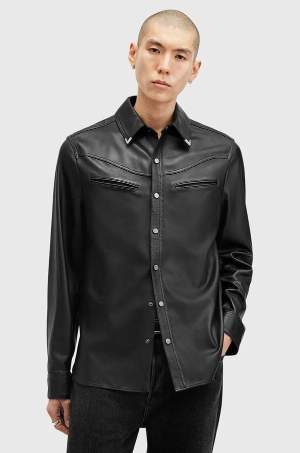AllSaints Kožna košulja AllSaints DRAVEN boja: crna, regular, s klasičnim ovratnikom, M071SB
