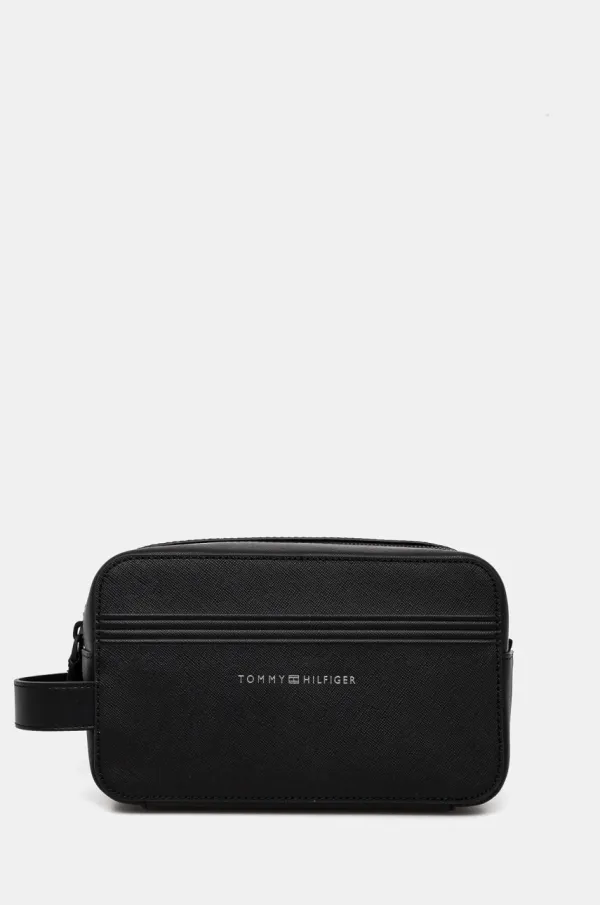 Tommy Hilfiger Kožna kozmetička torbica Tommy Hilfiger boja: crna, AM0AM13264