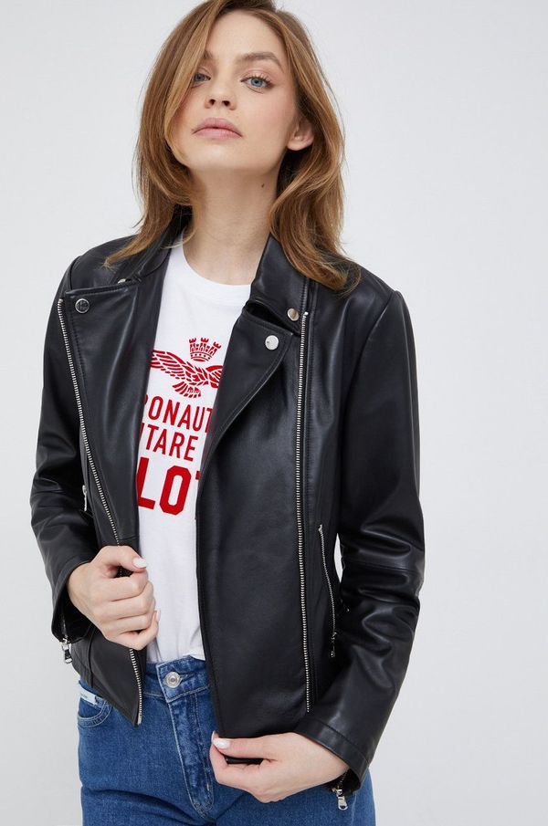 Emporio Armani Kožna ramones jakna Emporio Armani za žene, boja: crna, za prijelazno razdoblje