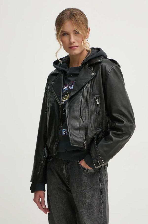 Pepe Jeans Kožna ramones jakna Pepe Jeans FRANKA za žene, boja: crna, za prijelazno razdoblje, PL402494