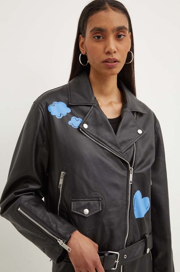 Moschino Jeans Kožna Rokerica Moschino Jeans za žene, boja: crna, za prijelazno razdoblje, 3710.8216