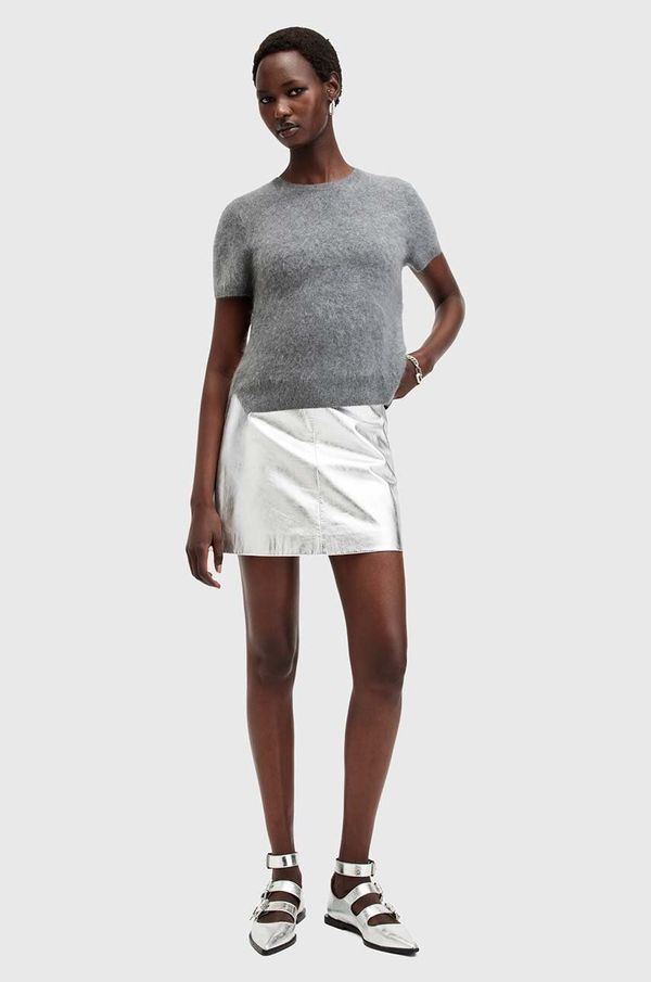 AllSaints Kožna suknja AllSaints RENAI SKIRT boja: srebrna, mini, ravna, W058RB
