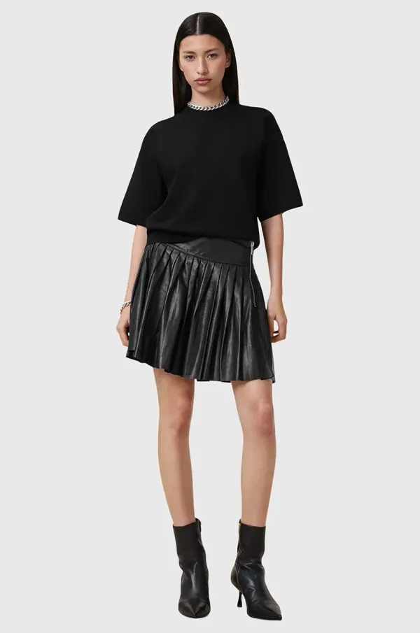 AllSaints Kožna suknja AllSaints VENA boja: crna, mini, širi se prema dolje, W029RC