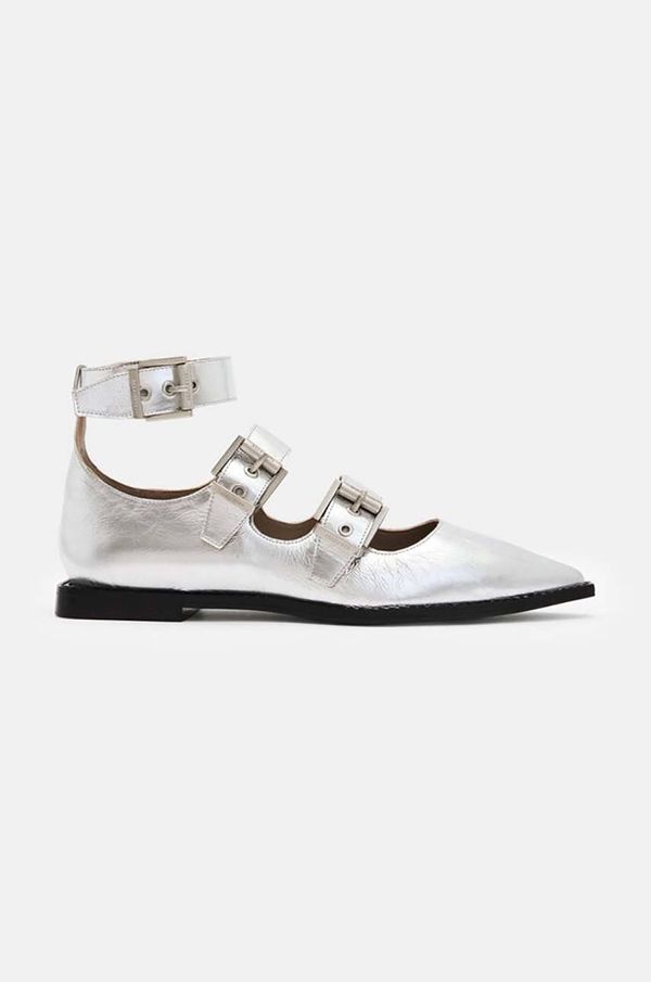 AllSaints Kožne balerinke AllSaints Susan Buckle Shoe boja: srebrna, W123FB