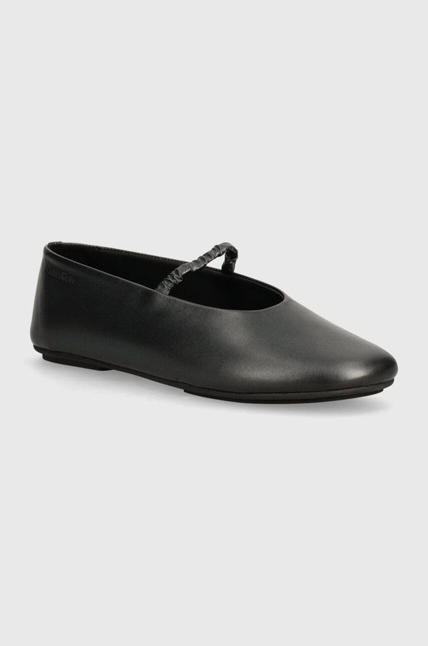 Calvin Klein Kožne balerinke Calvin Klein BALLERINA W/STRAP PEARL LTH boja: crna, HW0HW02136