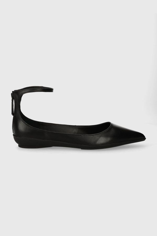 Calvin Klein Kožne balerinke Calvin Klein WRAPPED ANKLE STRAP BALLERINA boja: crna, HW0HW01840