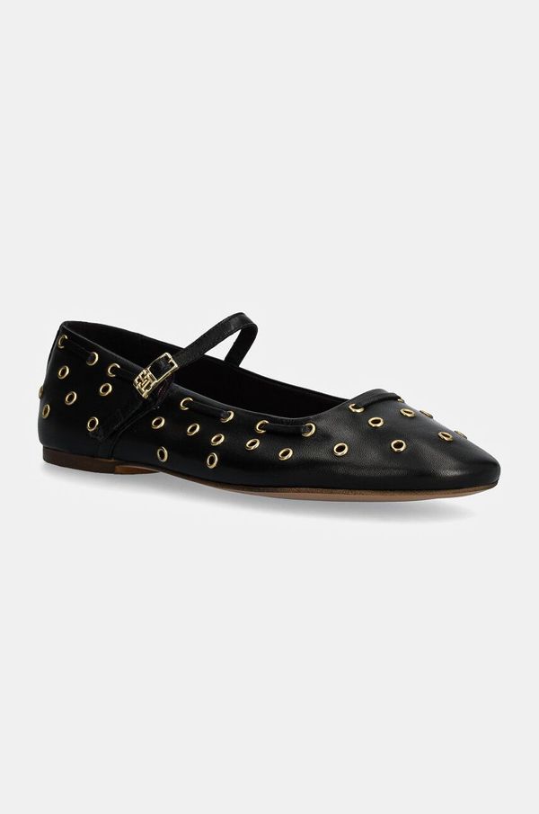 Tommy Hilfiger Kožne balerinke Tommy Hilfiger MARYJANE BALLERINA EYELETS boja: crna, FW0FW08311