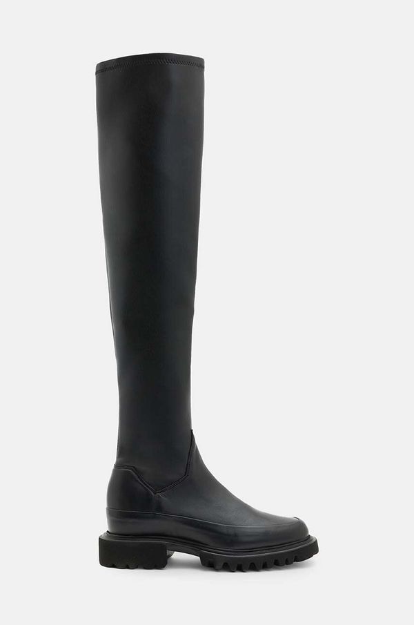 AllSaints Kožne čizme AllSaints Leona Boot za žene, boja: crna, ravni potplat, W097FB
