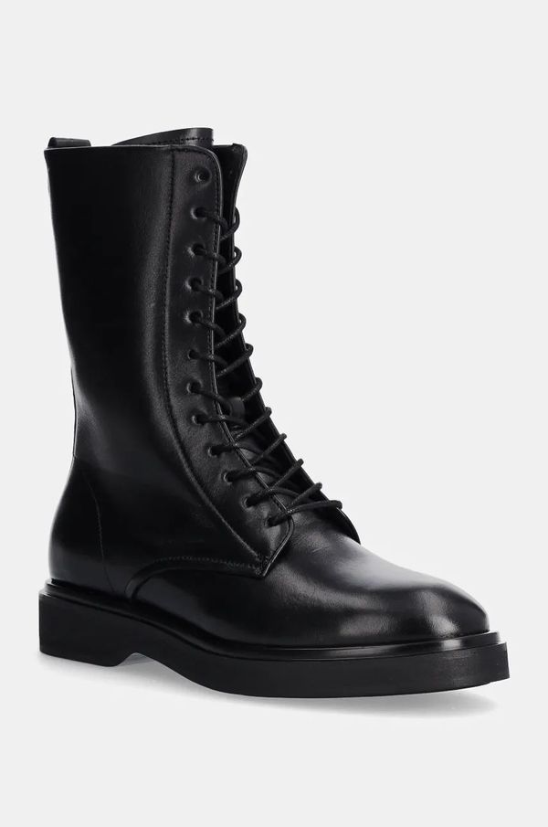 Calvin Klein Kožne čizme Calvin Klein FLAT MID LACE UP BOOT LTH za žene, boja: crna, ravni potplat, HW0HW02181