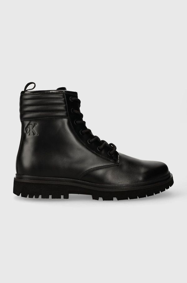 Calvin Klein Jeans Kožne čizme Calvin Klein Jeans EVA MID LACEUP BOOT LTH za muškarce, boja: crna, YM0YM00837