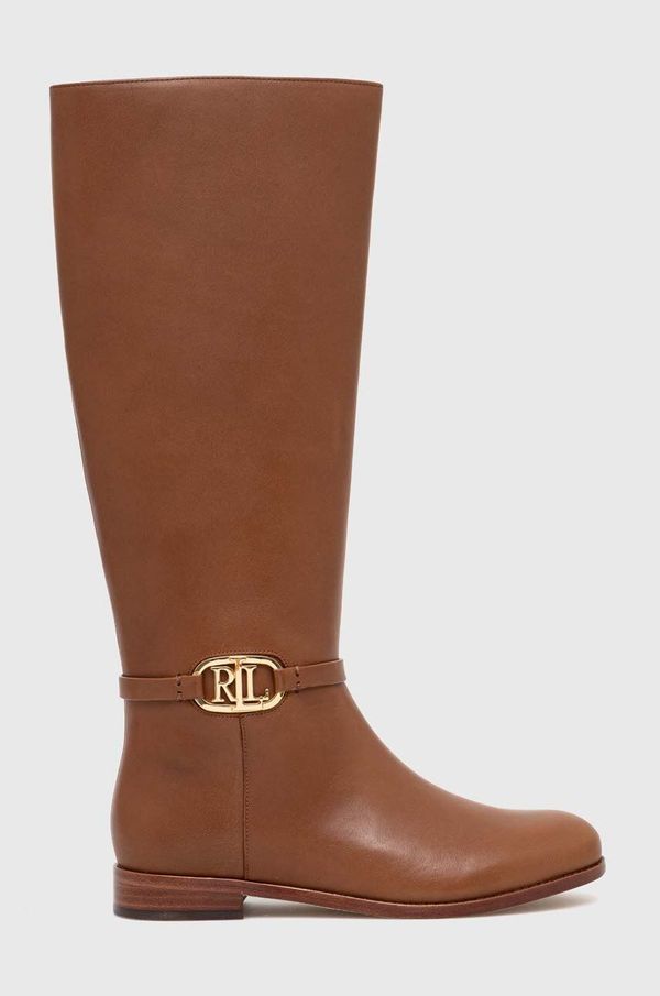 Lauren Ralph Lauren Kožne čizme Lauren Ralph Bridgette za žene, boja: smeđa, ravni potplat, 802908350001