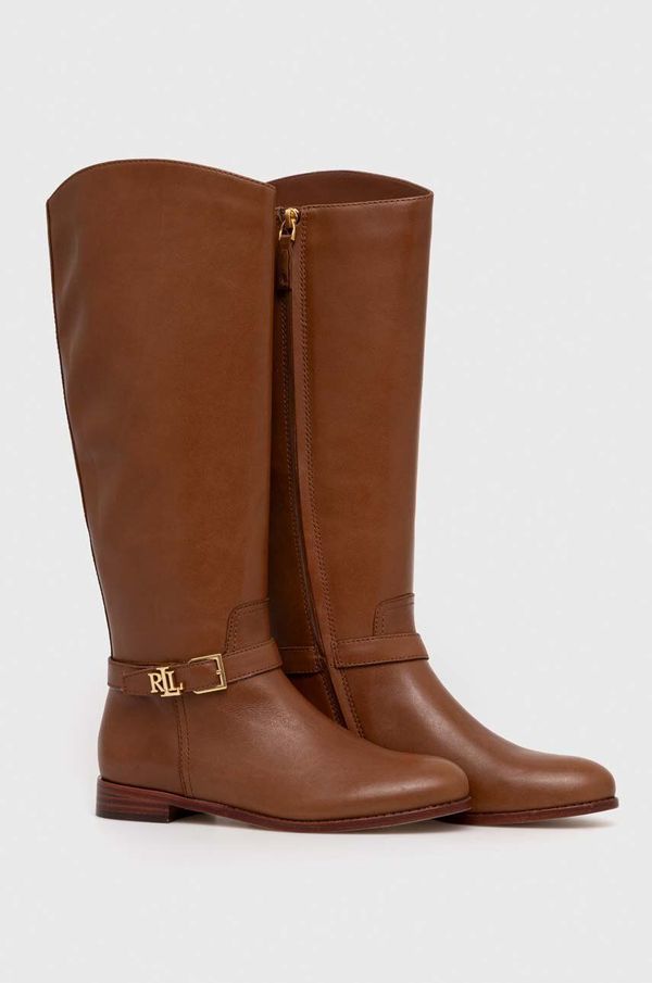 Lauren Ralph Lauren Kožne čizme Lauren Ralph Lauren Brooke Tall za žene, boja: smeđa, ravni potplat, 802937804002