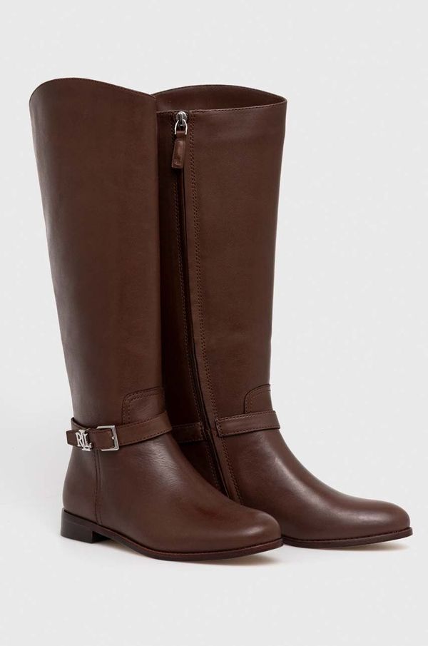 Lauren Ralph Lauren Kožne čizme Lauren Ralph Lauren Brooke Tall za žene, boja: smeđa, ravni potplat, 802937804003