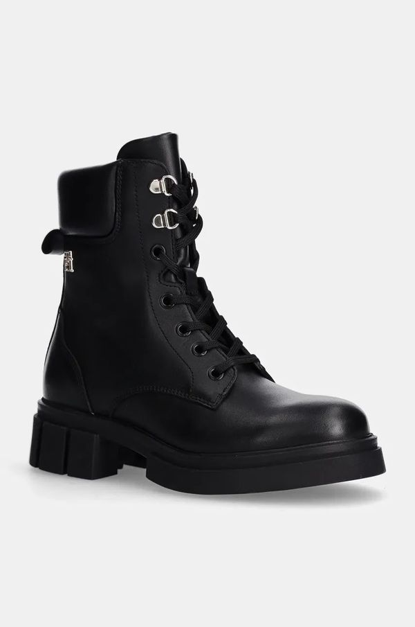 Tommy Hilfiger Kožne čizme Tommy Hilfiger LACE-UP BIKER LEATHER za žene, boja: crna, s platformom, FW0FW08167