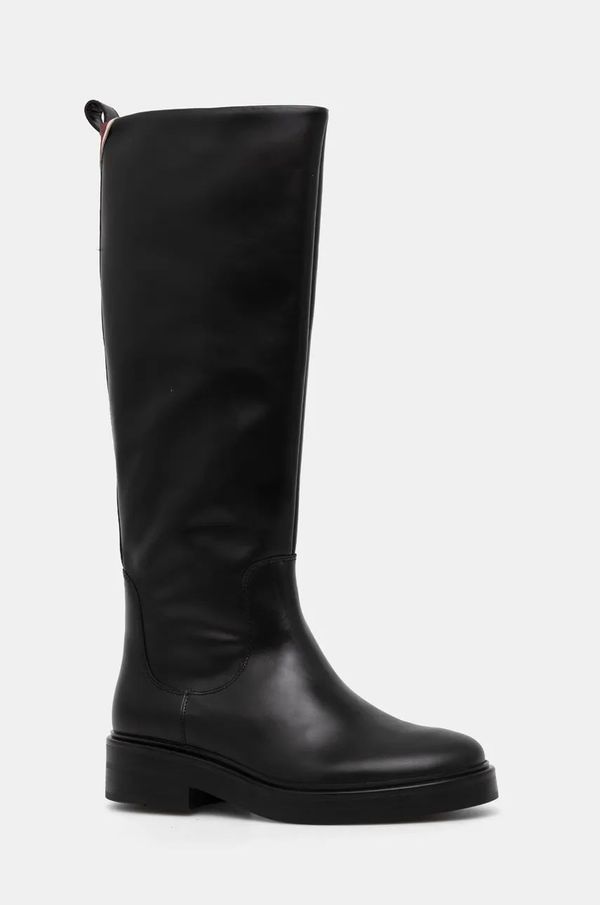 Tommy Hilfiger Kožne čizme Tommy Hilfiger PREMIUM LEATHER LONG BOOT za žene, boja: crna, ravni potplat, FW0FW08180