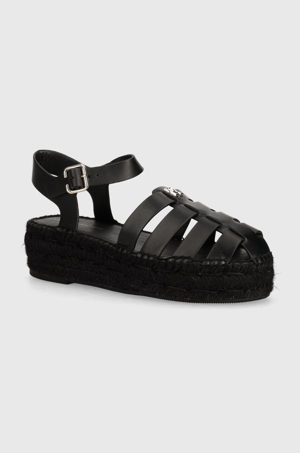 Tommy Hilfiger Kožne espadrile Tommy Hilfiger TH AUTHENTIC LEATHER ESPADRILLE za žene, boja: crna, s platformom, FW0FW07743