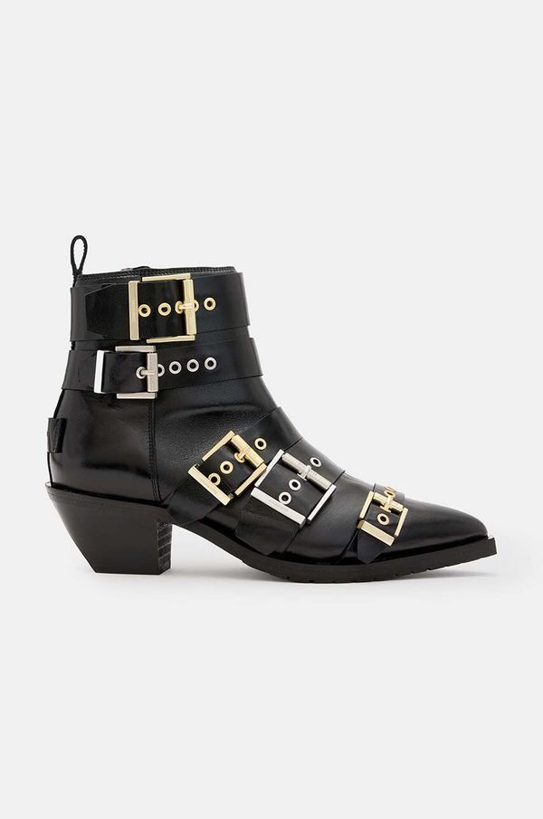 AllSaints Kožne gležnjače AllSaints Jane Buckle Boot za žene, boja: crna, s debelom potpeticom, W019FB