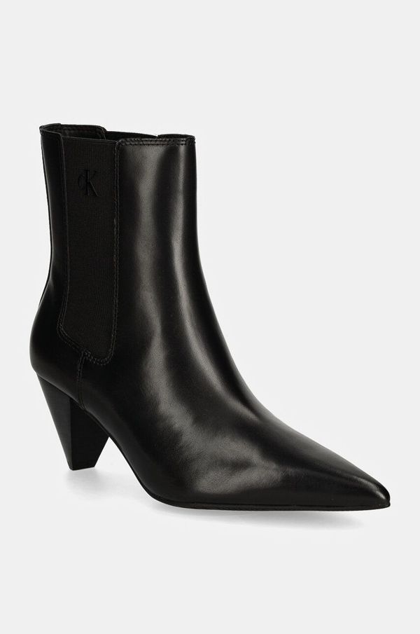 Calvin Klein Jeans Kožne gležnjače Calvin Klein Jeans 55 MM CONE HEEL BOOT MG LTH za žene, boja: crna, s debelom potpeticom, YW0YW01676