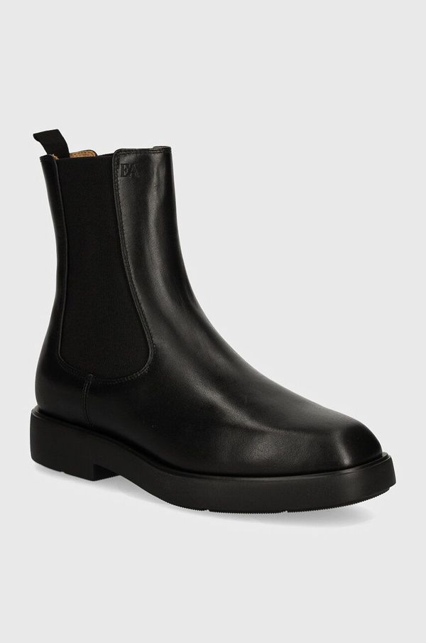 Emporio Armani Kožne gležnjače Emporio Armani boja: crna, ravni potplat, EW000425 AF11991 UC001