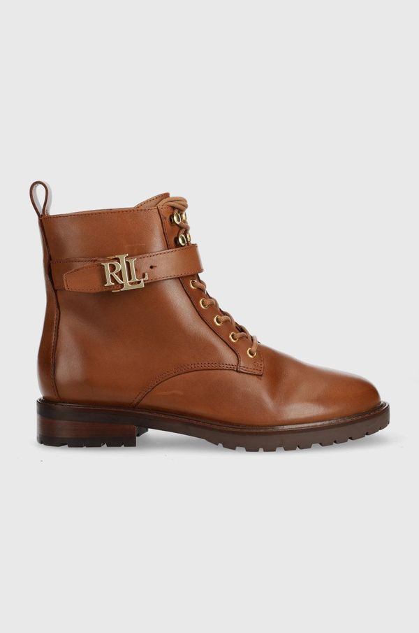 Lauren Ralph Lauren Kožne gležnjače Lauren Ralph Lauren Burnished Calf, za žene, boja: smeđa, ravna potpetica