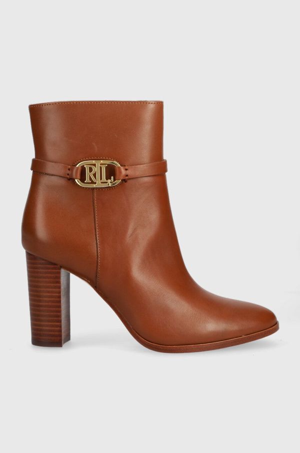 Lauren Ralph Lauren Kožne gležnjače Lauren Ralph Maxie za žene, boja: smeđa, s debelom potpeticom, 802912277001