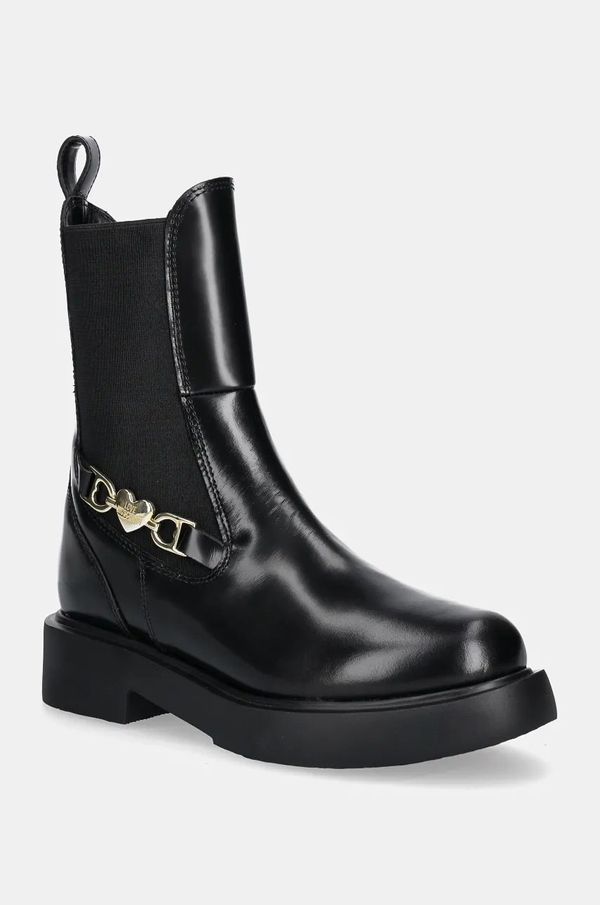 Love Moschino Kožne gležnjače Love Moschino za žene, boja: crna, ravni potplat, JA24204G0LJD0000