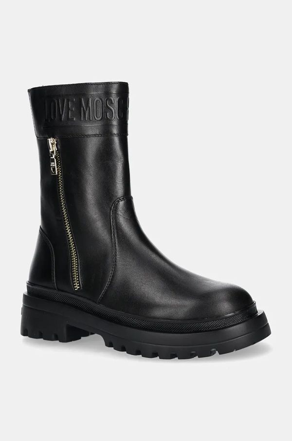 Love Moschino Kožne gležnjače Love Moschino za žene, boja: crna, ravni potplat, JA24245G0LIA0000