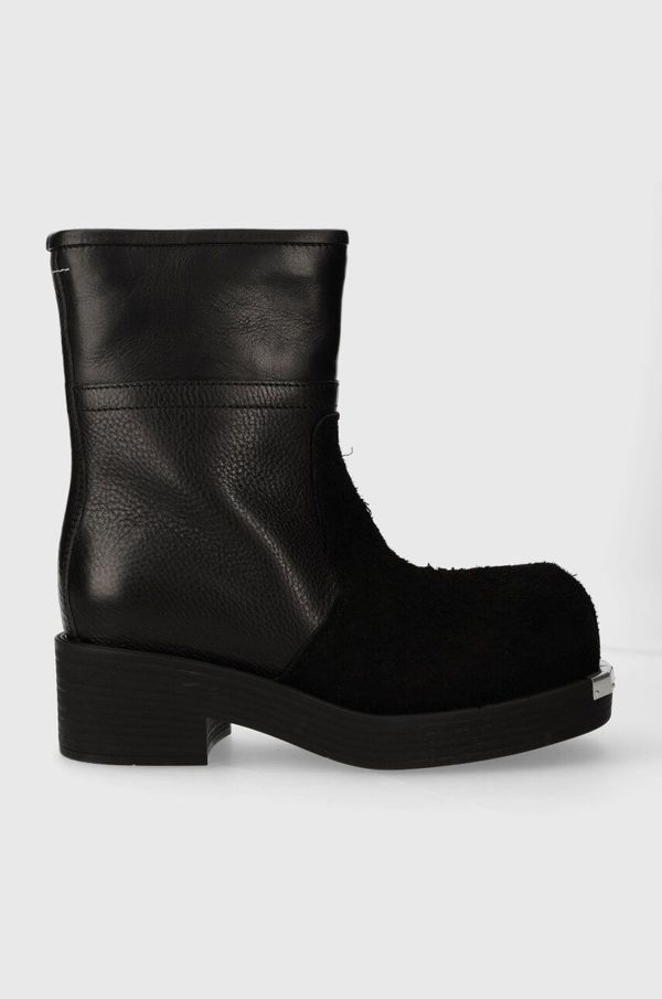 MM6 Maison Margiela Kožne gležnjače MM6 Maison Margiela Ankle Boot za žene, boja: crna, ravni potplat, S66WU0114