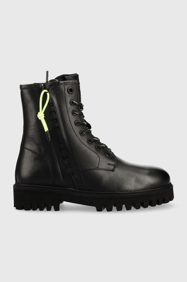 Pepe Jeans Kožne gležnjače Pepe Jeans Trucker Laces W za žene, boja: crna, ravna potpetica, s polutoplom podstavom