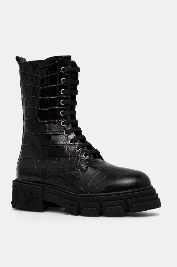 Philipp Plein Kožne gležnjače Philipp Plein Croco Gothic za žene, boja: crna, ravni potplat, s toplom podstavom, WSE0838 PLE010N 02